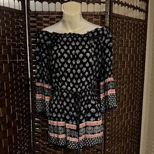 Blue Rain Navy and Pink Patterned Romper